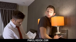 FamilyDick - Horny Stepdad Secretly Fucks His Boy’s Tight Asshole In A Hotel Room